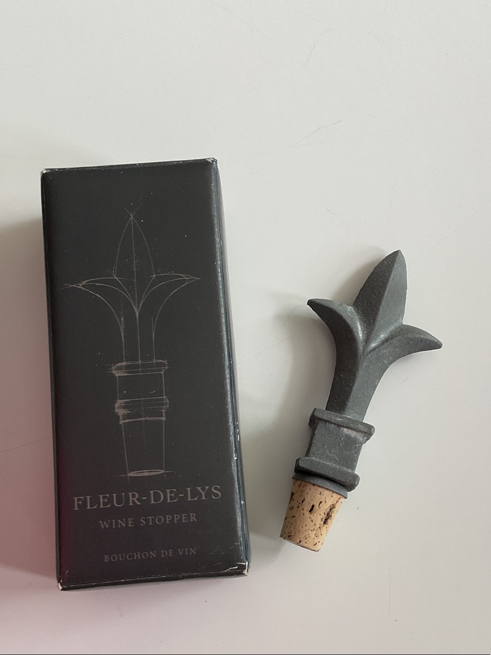 Restoration Hardware Gray Fleur-de-Lys Metal Wine Stopper